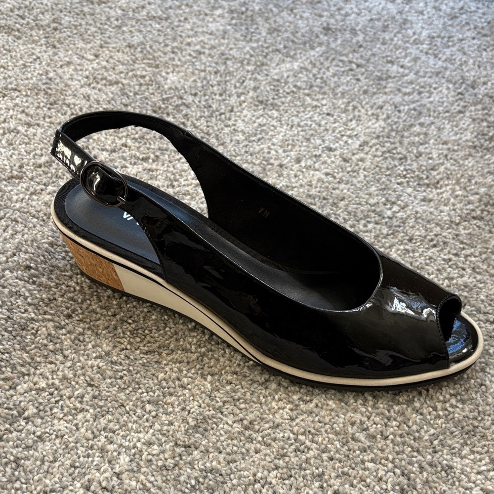 Van Eli Black Patent Wedge Slingbacks